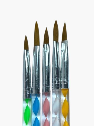 Kit com 5 Pincéis Porcelana Acrílico Cabo Espiral – Ideal para Unhas de Gel e Fibra