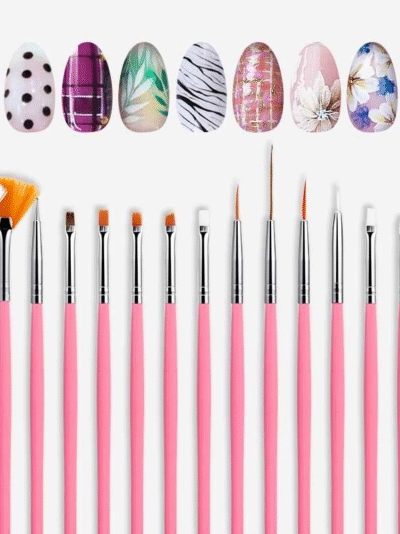 Kit com 15 Pincéis para Decoração de Unhas - Nail Art Completo